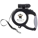 Nasus Retractable Dog Leash, 26ft Pet Walking Leash with 9 LED Detachable Flashlight for Medium Large Dog up to 100lbs, with Hand Grip One Button Brake & Lock and Hook (Black-N)