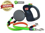 WIGZI (2) Two Dog Reflective Retractable Pet Leash – 360 Degree Zero Tangle Patent - Two Dogs Each up to 50 lbs and 10ft. Reflective Orange and Green Leads. Dual locking