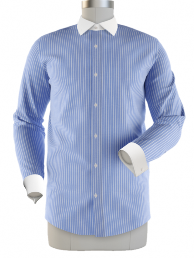 blue pinstripe contrast collar shirt